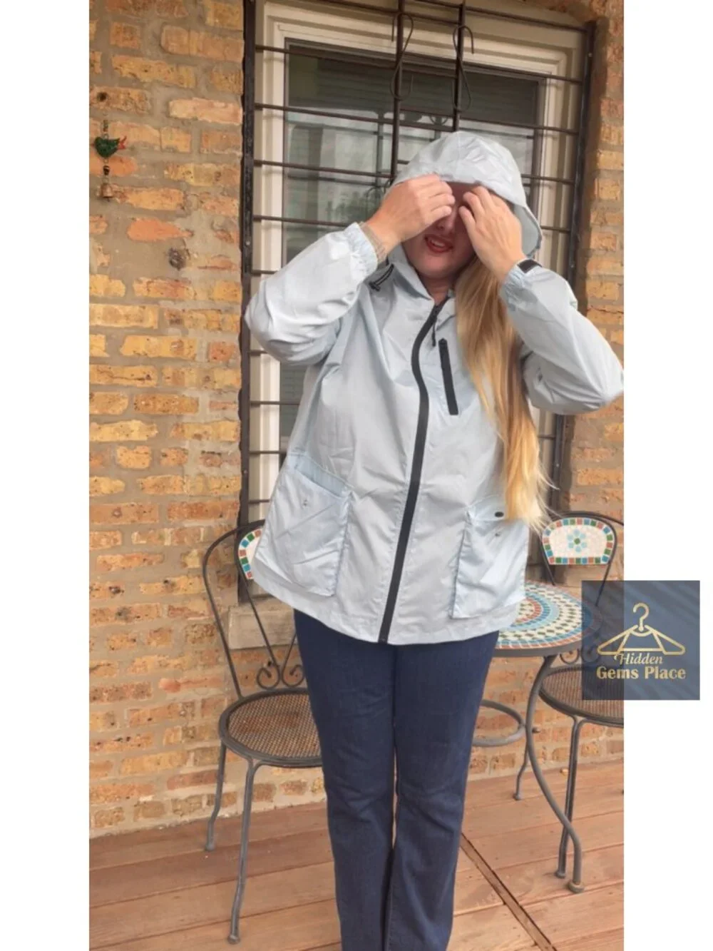 Plus Size Waterproof Rain Jacket with Hood, Packable Lightweight Windbreaker,